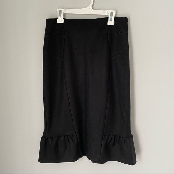 Diane Von Furstenberg Women’s Lynette with Ruffle Black Wool Midi Skirt - Picture 1 of 4